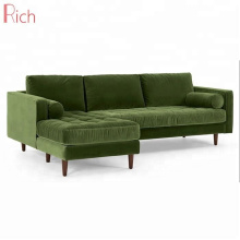 Modern Chaise Lounge Couch Grass Cotton Velvet Corner Sofa Set Latest Design